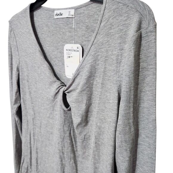 elodie By Anthropologie  top Size Large Gray Twist Front Casual Stretch - Picture 1 of 9